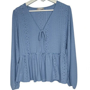 Altar'd State Blue Eyelet Blouse‎ Ruffle Detail Size Small lc112
